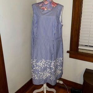 Talbots Blue White Striped Sleeveless Dress White Flowers 18W